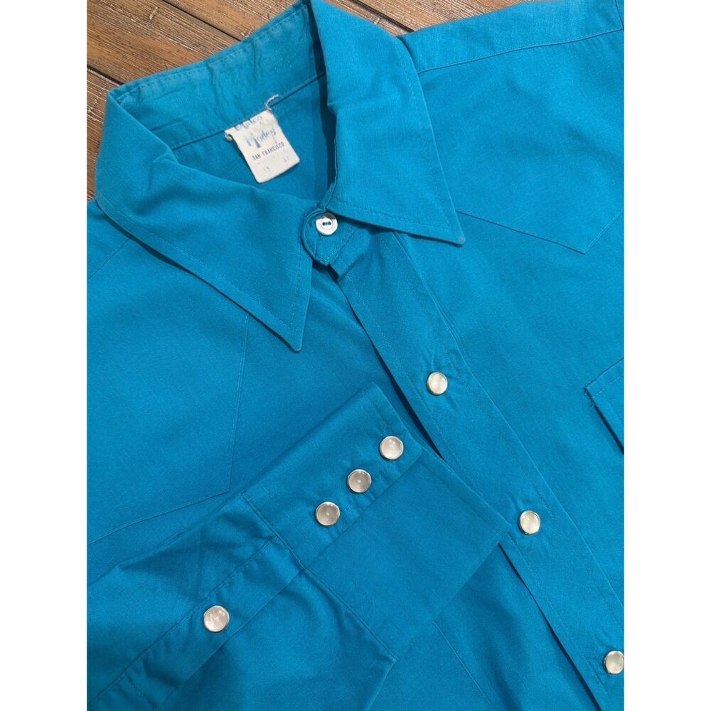 Vintage Malco Modes San Francisco Western Pearl Snap Shirt Mens 15 32 Blue